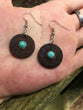Boho chic pale turquoise and brown leather disc earrings